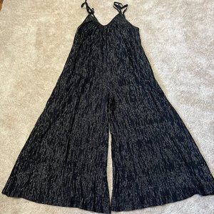 Suzie Kondi Besa Tie Jumpsuit Size XL Lurex Gauze Black Silver Stripe Wide NWT